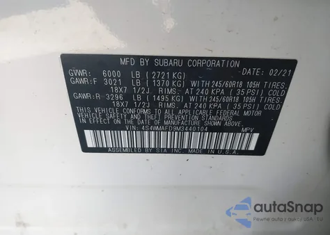 2021 Subaru Ascent Premium from USA, damaged, VIN 4S4WMAFD9M3440104